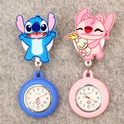 Cartoon Cute Blue Pink Mouse Style Pocket Watch Retractable And With Clip For Men And Women