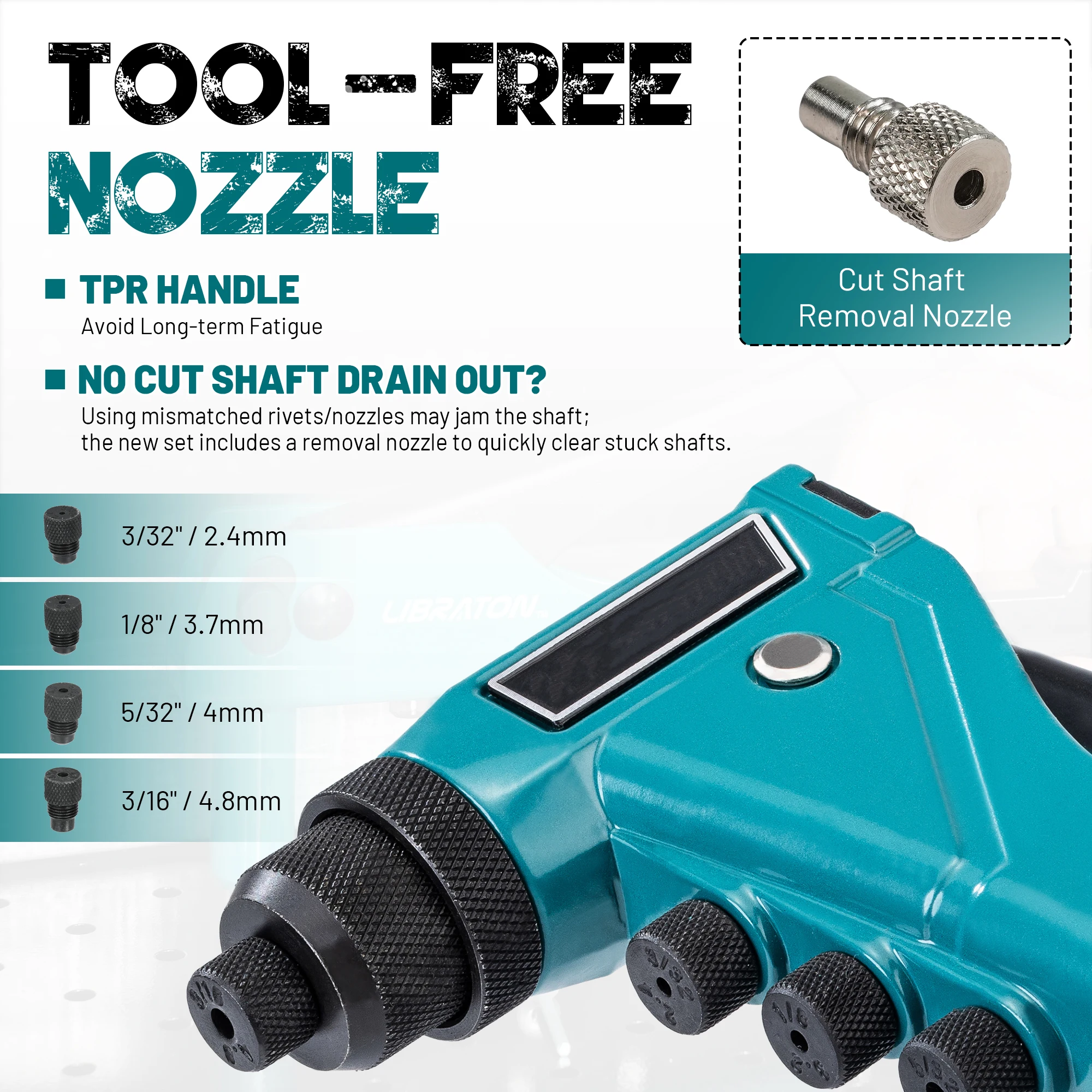 Professional Heavy-Duty Rivet Gun, One-Handed Pop Rivet Gun Set Robust Riveter with Shaft Container, Manual Riveting Tool, Tool-Free Interchangeable Heads, for Metal, Wood, and Plastic - view 4
