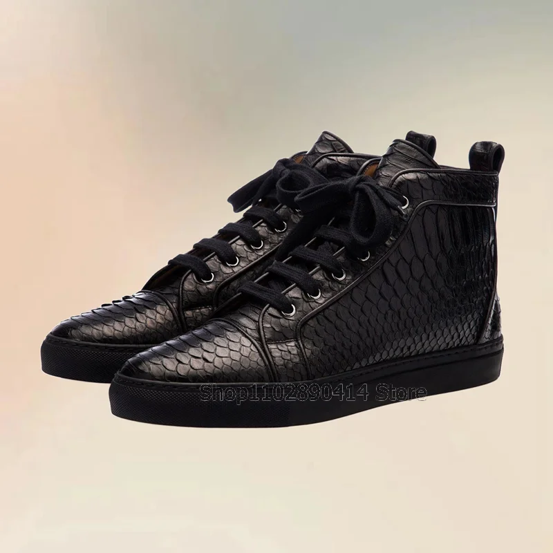 Zapatillas de deporte con estampado de cocodrilo negro para hombre, zapatos con cordones a la moda, lujosos, hechos a mano, para fiesta, banquete y oficina, informales