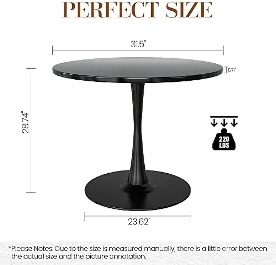 Table à manger ronde moderne, 31.5 en effet, table tulipe avec dessus de table et socle en métal pour salle à manger, salon, cuisine, 73