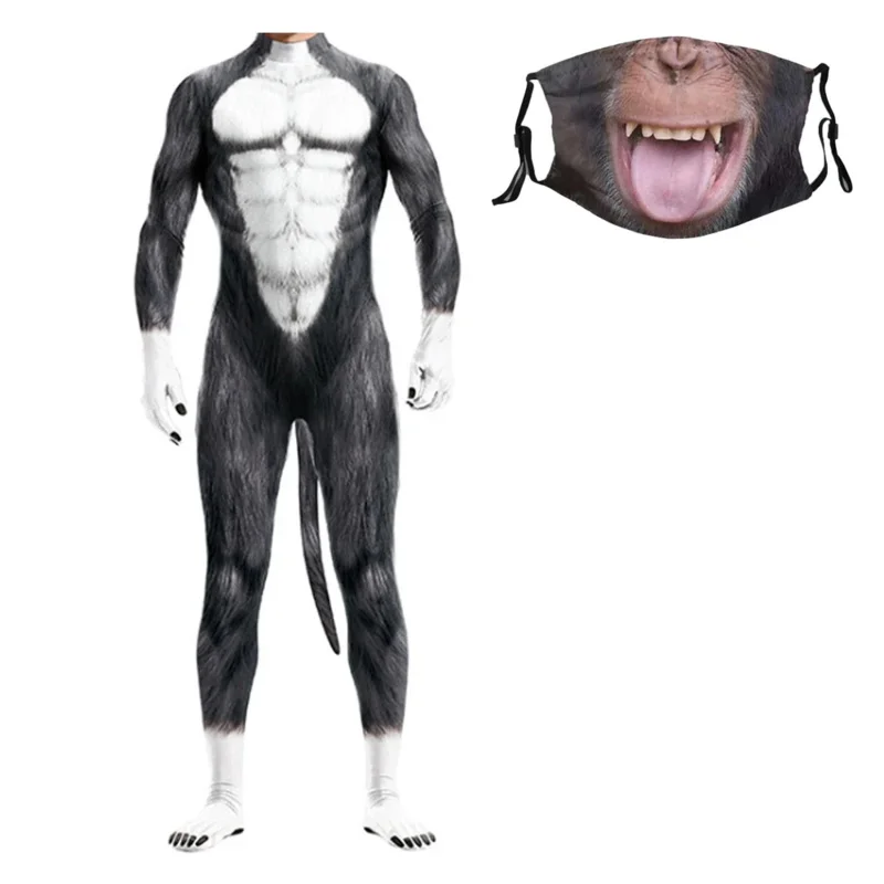 Qq38Sexy Bodysuits Cauda Mens Leopardo Cosplay Mulheres Sexo Gato Traje com Máscara Vaca Urso Vestir Para Festa de Halloween Animal C