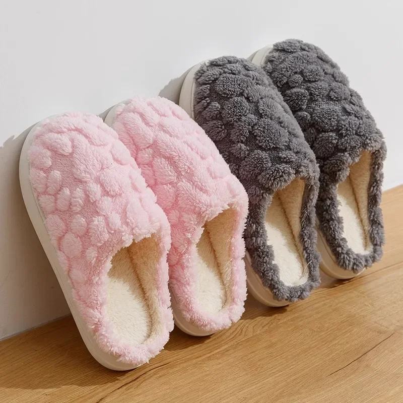 Fashion Couple Winter Toe Wrap Warm Plaid Cotton Slippers Thick Soft Sole Slides Men Women Indoor Floor Flat Home Non-slip Shoes