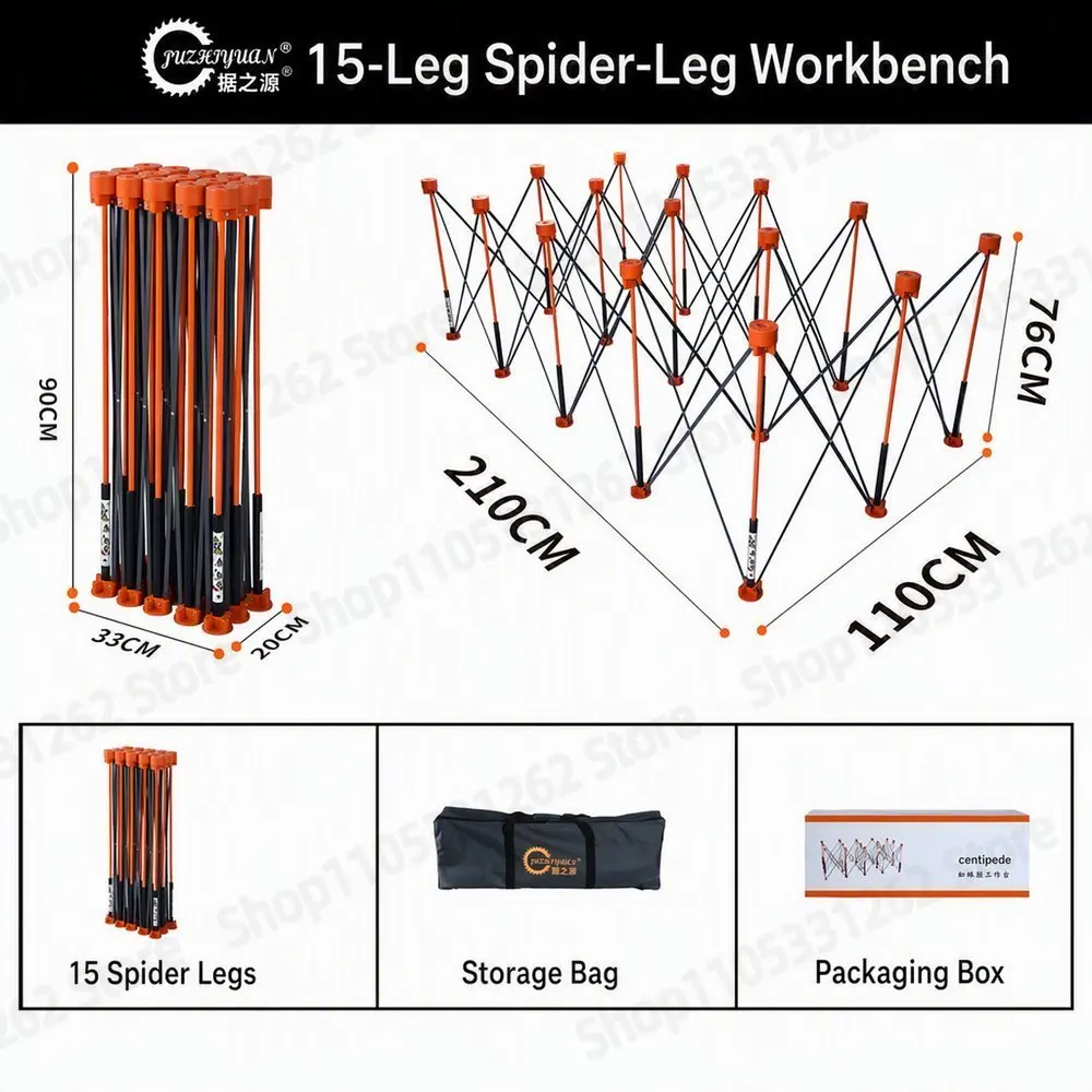 Heavy Duty Spider Workbench 3500kg Max, Folding Stand Bag, Quick Setup No Tool, Woodworking Garage Support 4 6 8 10 12 15 Legs