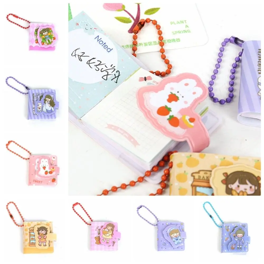 Korean Sweet Girls Cartoon Printing Mini Notebook Pocket Small Writing Pad with Keychain DIY Scrapbooking Portable Journals