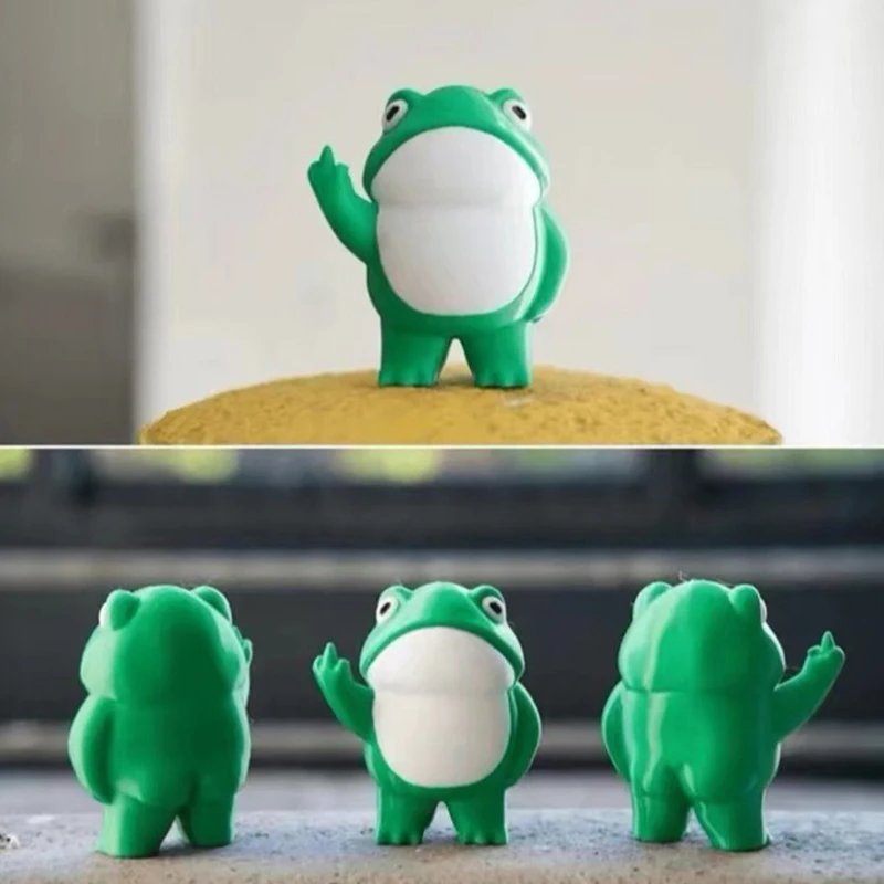 Rebellious Frog Figurine Small Frog Resin Decor Middle Finger Small Frog Craft Decoration Home Office Desktop Decor Figurines