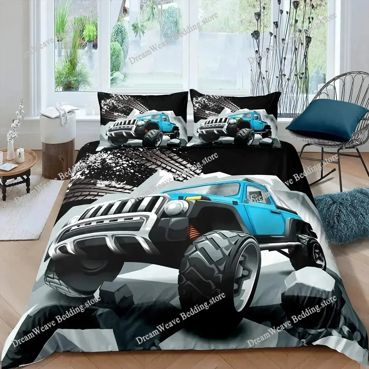 Jeep 4X4 Vehicle Duvet Cover Set One Click Repaint Never Stop Off-Road Adventure Automobiles Bedding Set,Sports Car Bedding Sets