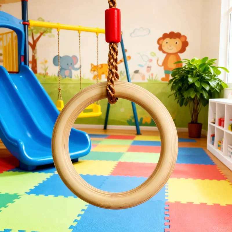 حلقات دائرية مع حبل قابل للتعديل للأطفال، أرجوحة خارجية، صالة الألعاب الرياضية، التسلق، ألعاب اللياقة البدنية، تدريب قوة الذراع #1