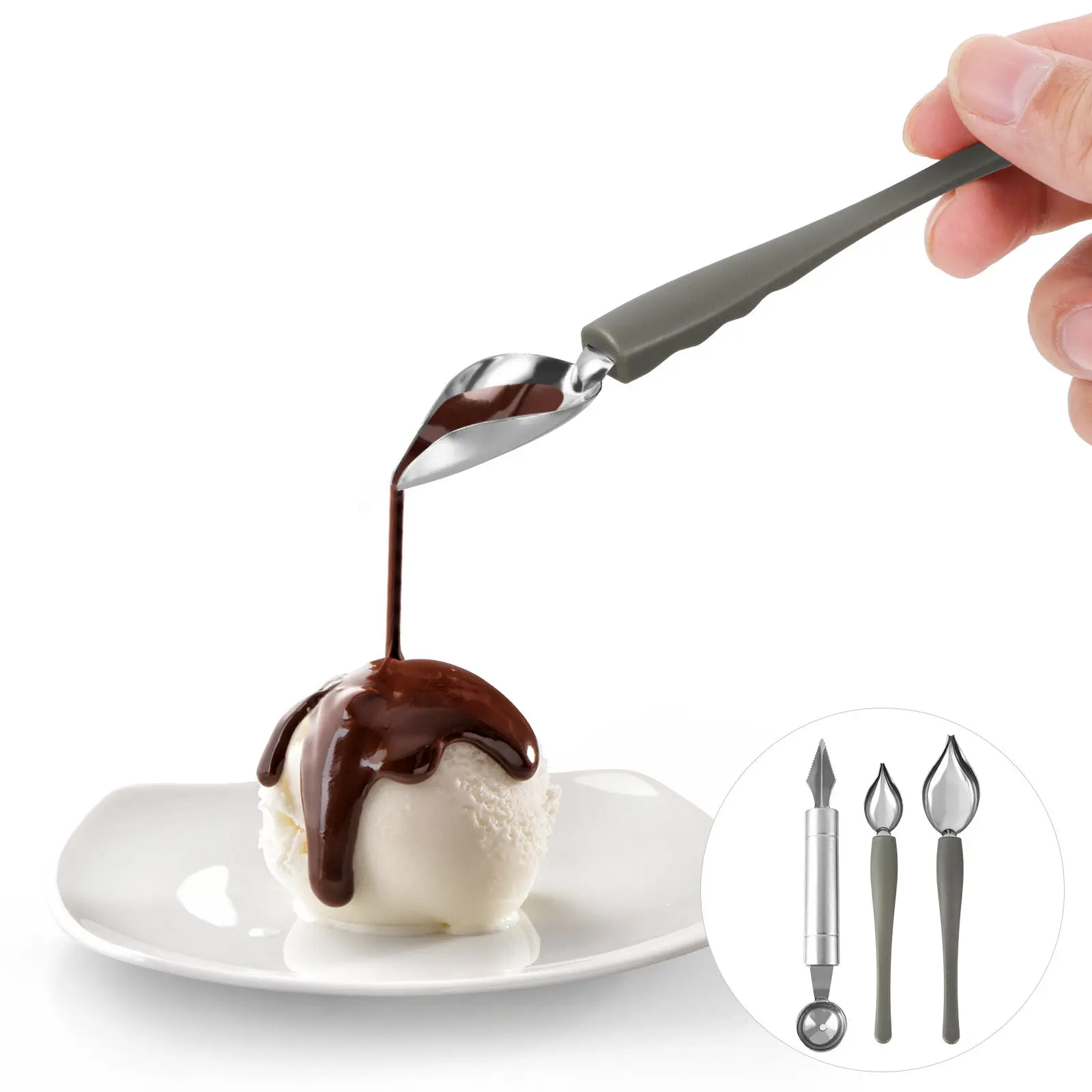 3Pcs Stainless Steel Sauce Spoon Set for Cake Decorating Baking Western Food Plating Coffee Art Drawing Culinary Embellishment