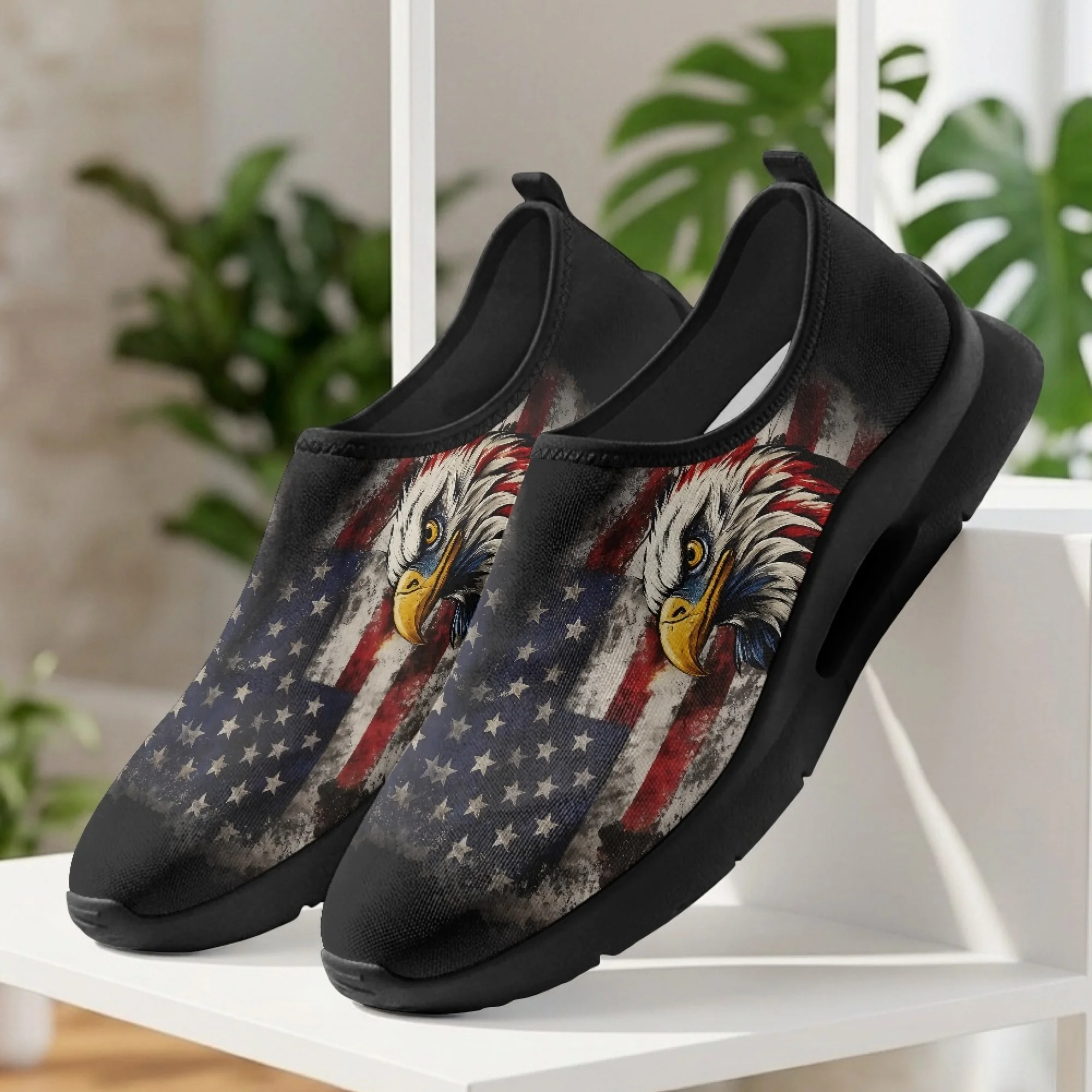 XIXIRIMIDO American Flag Eagle Mens Casual Shoes Slip On Walking Sneakers Womens Gym Workout Shoes Breathable Mesh Walking Shoes