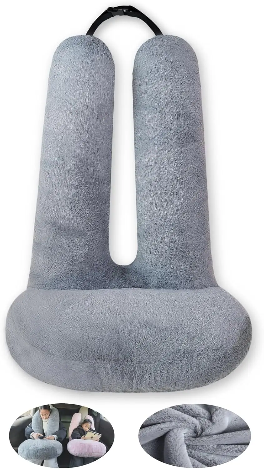 

Travel Pillow for Car and Plane, 2-in-1 Neck and Body Support for Adults and Kids on Long Trips - Gray