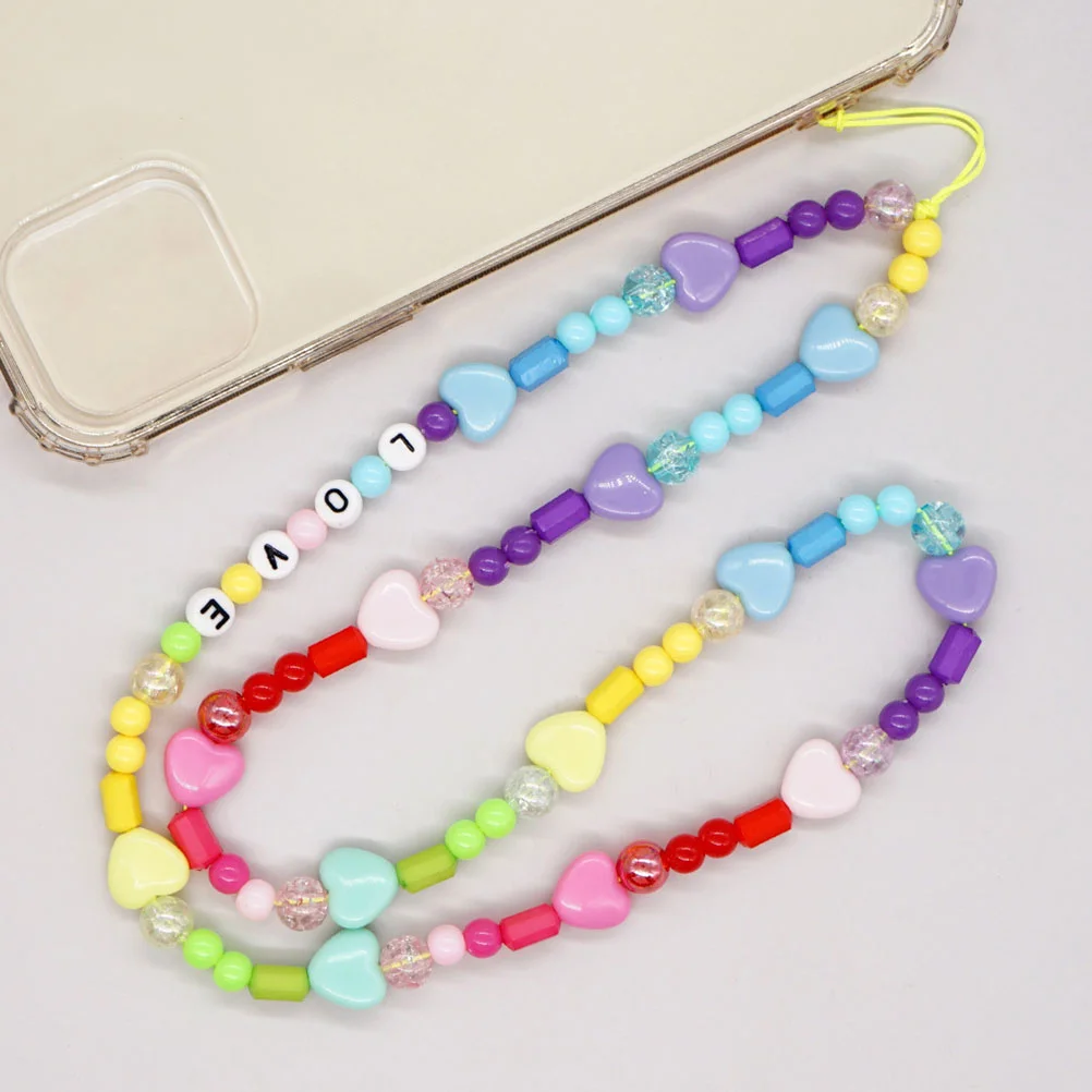 Mobile Phone Chain Lanyard Hanging Beaded Neck Strap Pink Bangles Rope Lanyards Cellphone Wristband Long