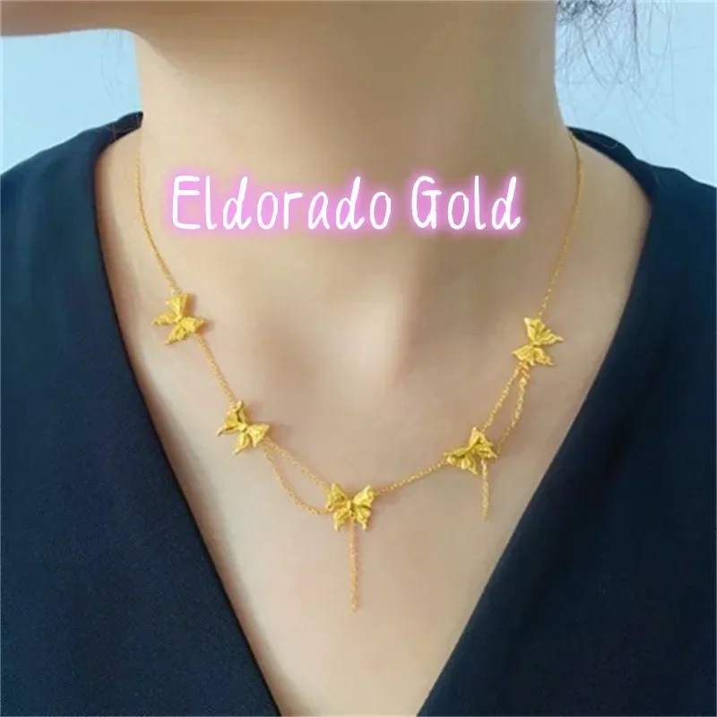 Eldorado Gold   Eldorado 2025 2025New Product! 18K Gold AU750 Bow Women's Necklace Exquisite Retro Court Style Collarbone Chain