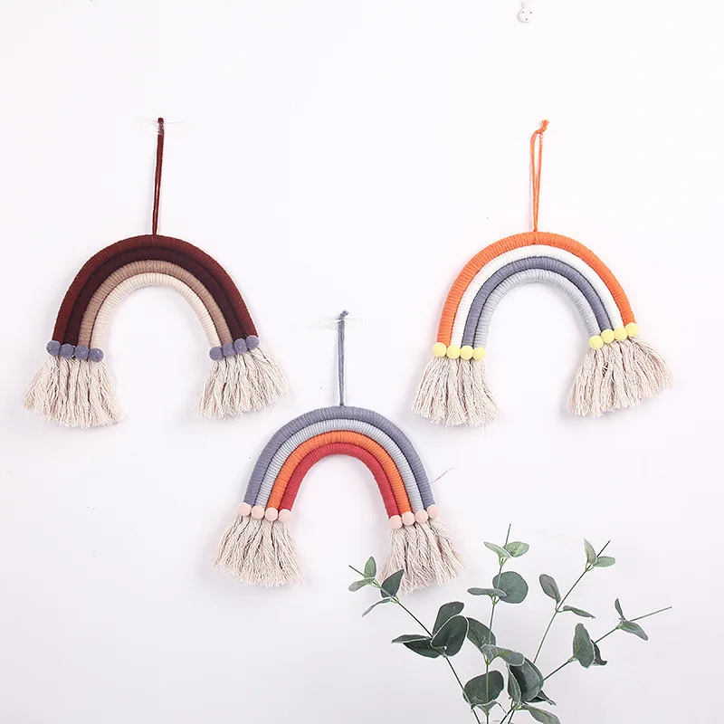 

INS Nordic Hand-woven Rainbow Wall Hanging Children Girl Room Rainbow Pendant Newborn Photography Props Rainbow Xmas Decor