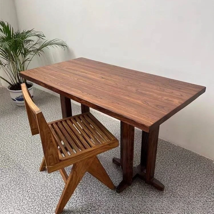 Old elm tea table household student writing desk retro color solid wood strip large board office computer