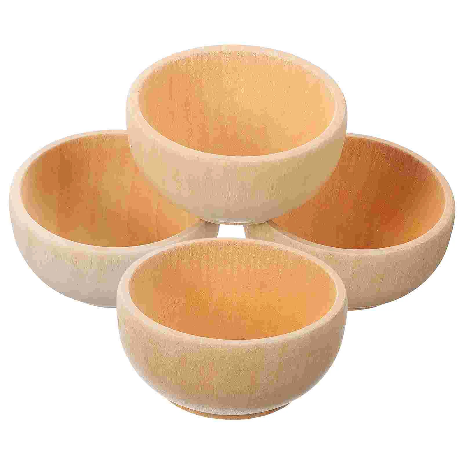 

4 Pcs Small Wooden Bowl Simulated Kitchen Toys Kids DIY Supplies Bowls Craft Cutlery Mini