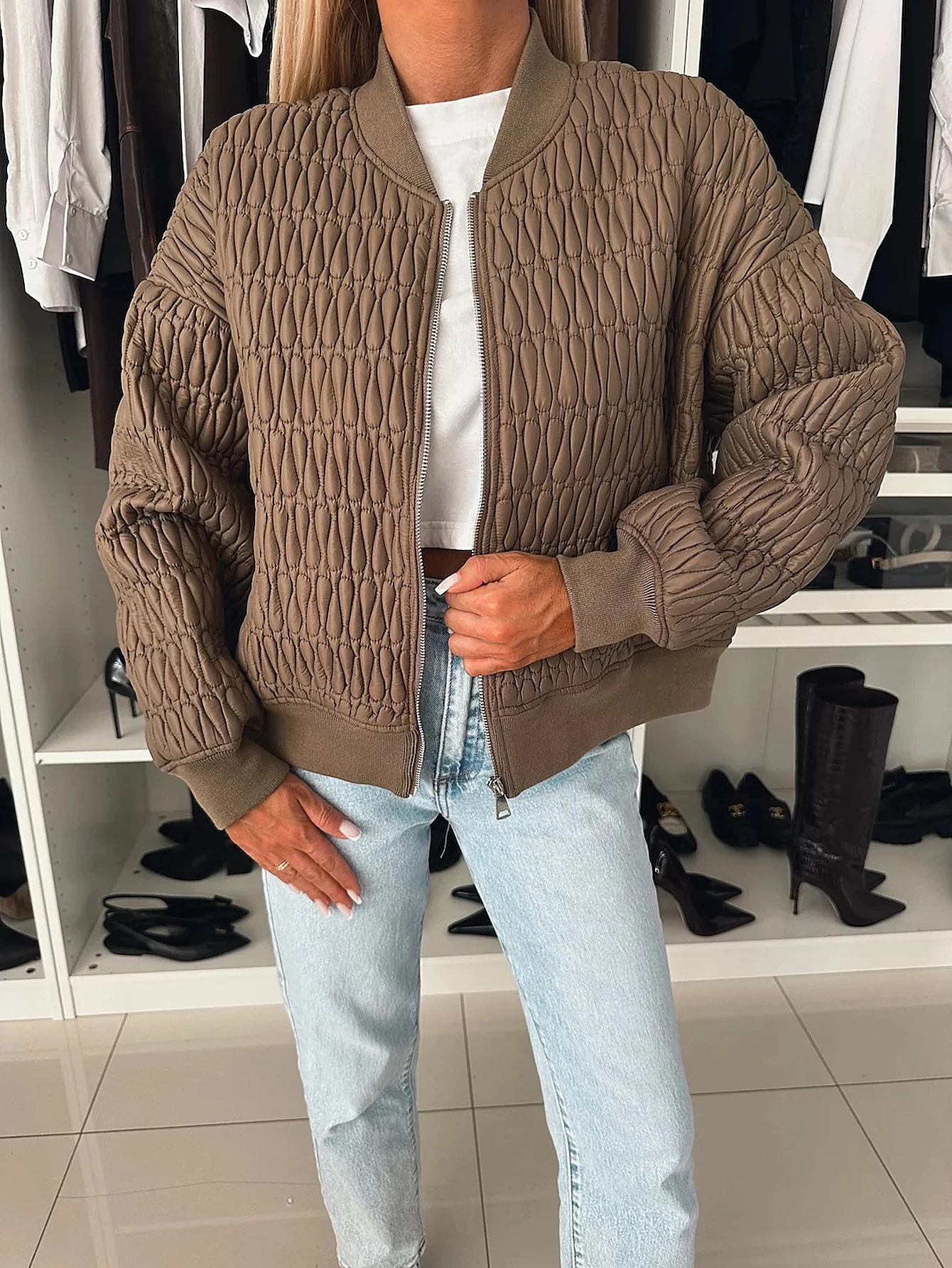 

Women's Long Sleeve Cardigans Plain Zipper Texture round Neck Dailywear Comfortable Autumn Winter Fashion