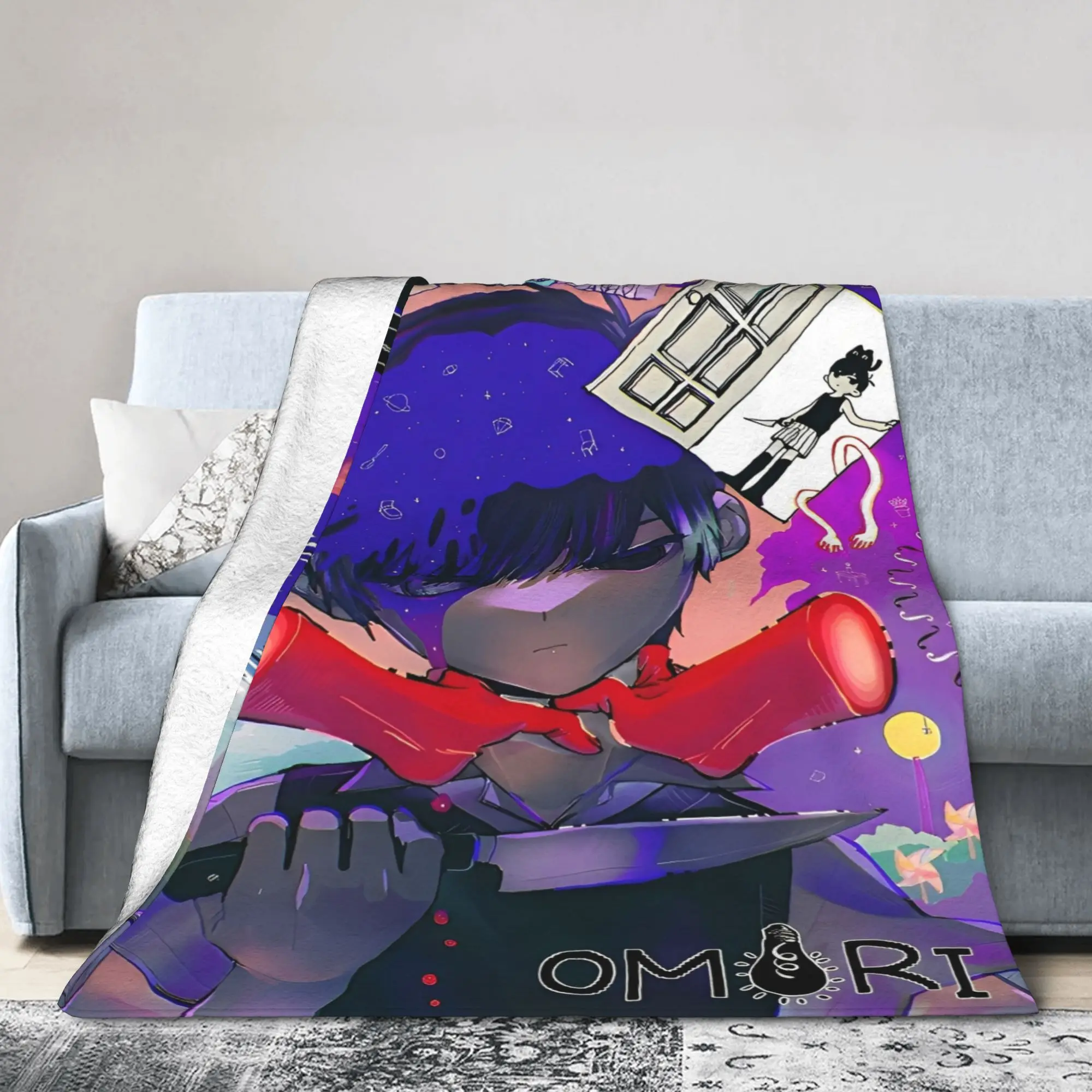 Anime Basil Omori Game Blanket  Warm Soft Plush Throw Blanket For Couch Chair Sofa Bed Decorative Flannel Bedspread Bed Cover