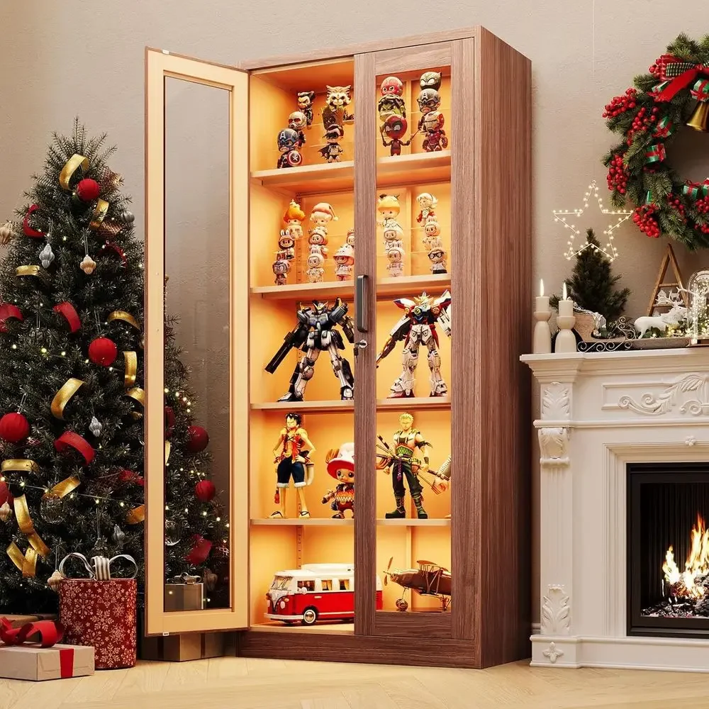 Display Cabinet with Glass Do, 71 Inches Metal Curio Storage Cabiwith 4 Adjustable Shelves, Locking Glass Cabinet Display Case o