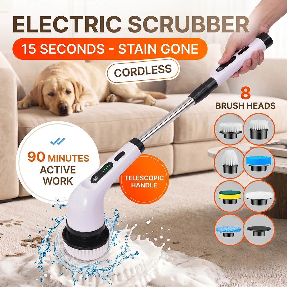 Home Bathroom Cleaner - Cordless Spin Scrubber Electric Multipurpose Cleaning
