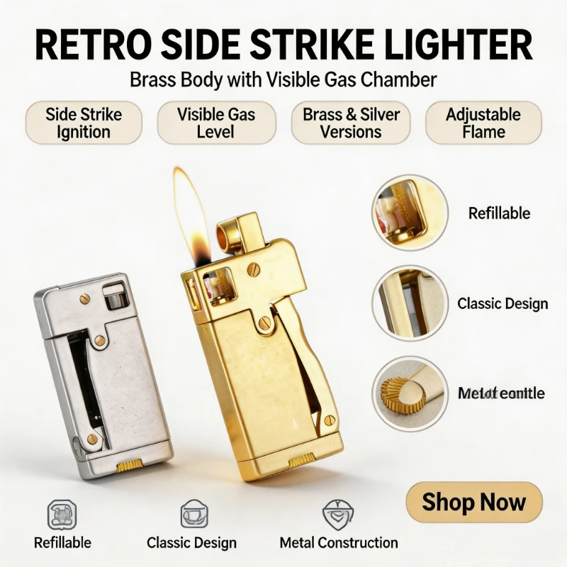 Retro Fashion Automatic Ignition Lighter,New MechanicalWind‑Resistant Structure,Exquisite Hand‑feel Build,PracticalSmokingGadget