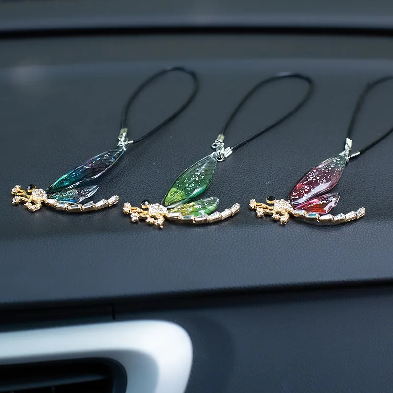 New Transparent Wing Dragonfly Car Pendant Alloy Cute Dragonfly Personality Auto Rearview Mirror Pendant Couple Car accessories