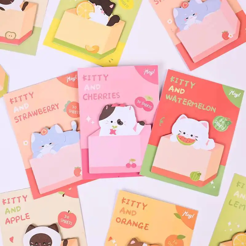 1-6 pcs Kawaii Fruit Sticky Notes Sticker Cute Kitten Notepad Memo Pad Post Office School Stationery Supplies Cat Funny Gift