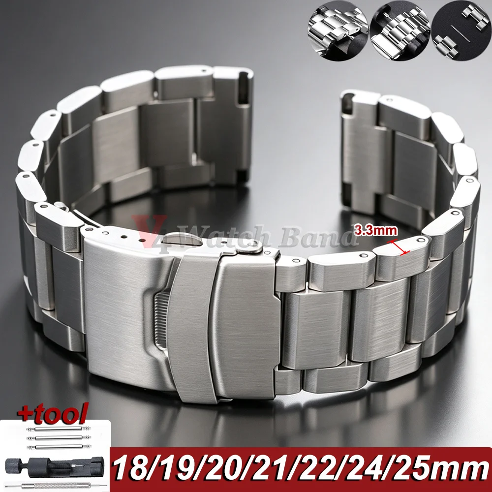 Image of 18mm 19mm 20mm 21mm 22mm 24mm 25mm Luxus-Uhrenarmband aus massivem Edelstahl für Seiko-Uhren, universelles Armband-Zubehör