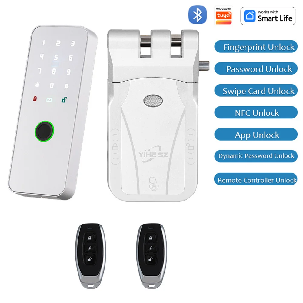 

YiHESZ Fingerprint Password Door Lock 433Mhz Remote Control Smart Lock Dual Motor Backup Battery System Deadbolt Lock Wafu 026