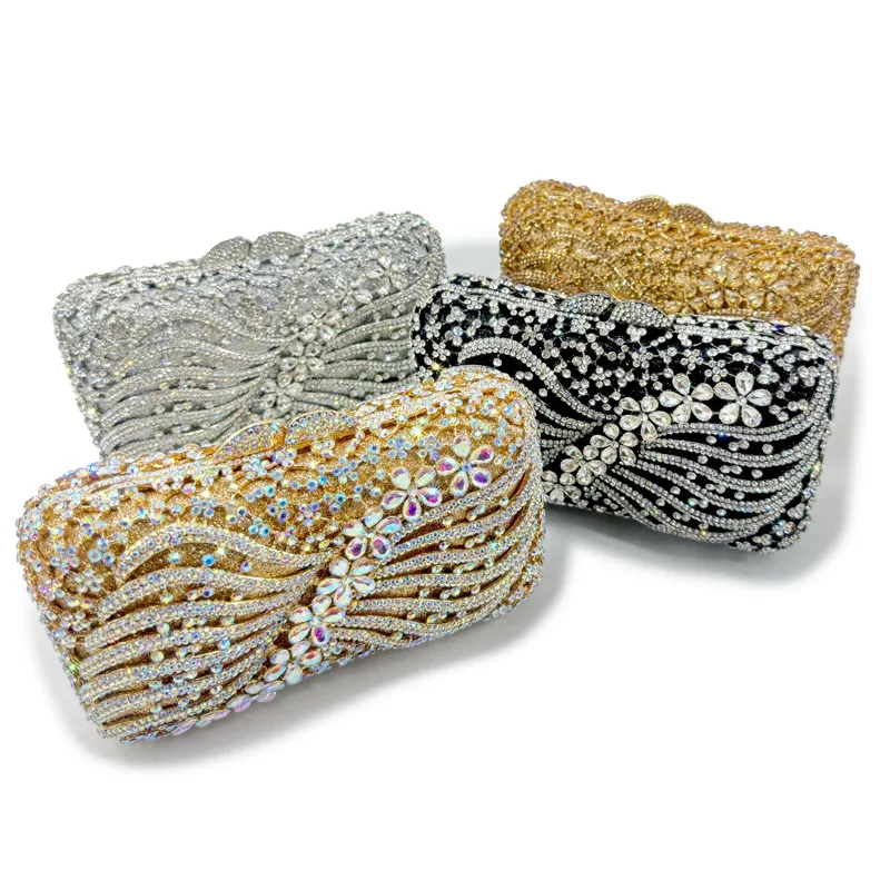 Boutique Women Crystal Clutch Evening Bags Wedding Party Rhinestones Handbags Ladies Gala Dinner Gold Purses