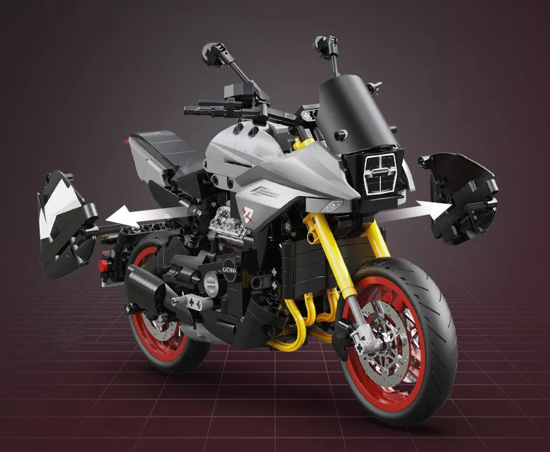 Technischer Japan-Motor-MOC-Baustein, Maßstab 1:6, 2022 Katana-Motorrad-Konstruktionsmodell, Bausteine, Spielzeug, Sammlerstück, ideal als Geschenk. – Detail 8