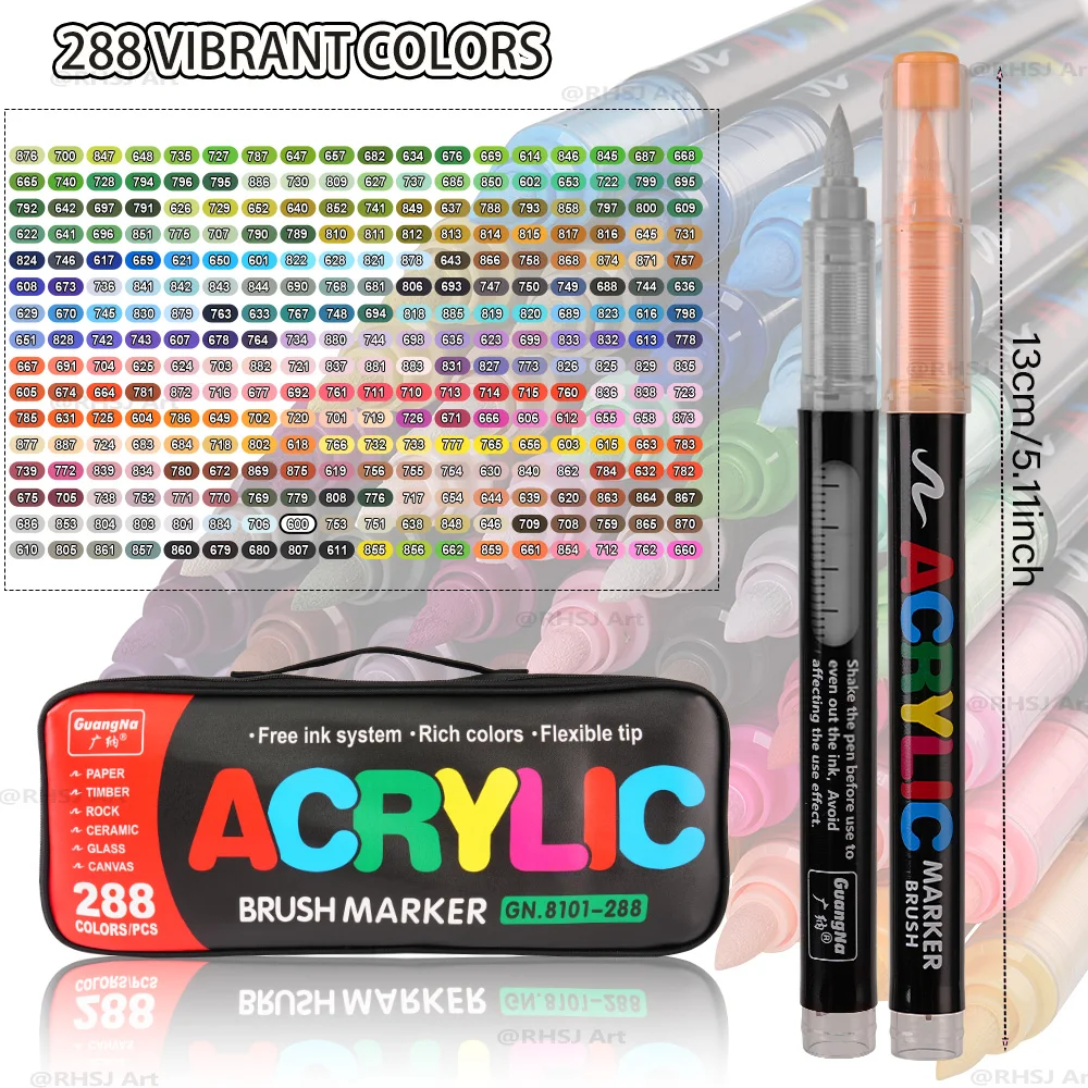 288 Kleuren 2026 Nieuwe Acrylverfmarkers Zachte Penseelpunt Verfpennen en Verfmarkers Acrylverfpennen DIY Knutselen Professioneel