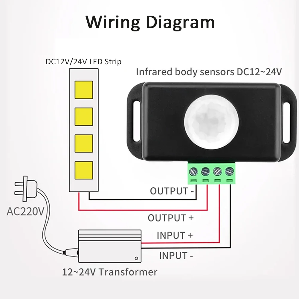 DC 12V 24V PIR-Bewegungssensor-Schalter, 120 Grad Infrarot-PIR-Bewegungssensor für LED-Licht, automatisch einstellbarer Bewegungssensor – Detail 7