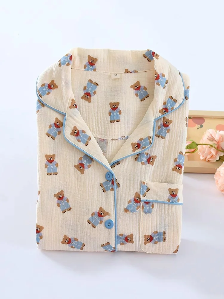 Cartoon Couples Sleepwear Long Sleeve Home Clothes Set Spring Autumn Cotton Comfortable Breathable Men's Women's Pajamas