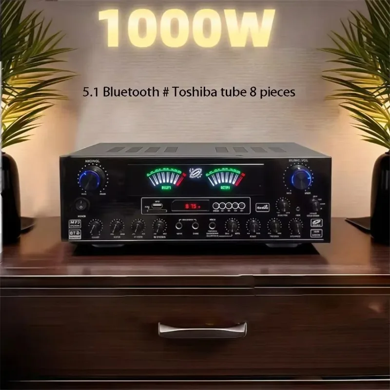AV-888BT High-power Home Amplifier Bluetooth Professional Stage Audio Home Karaoke Dual Wireless Microphone Amplifier 220V/110V