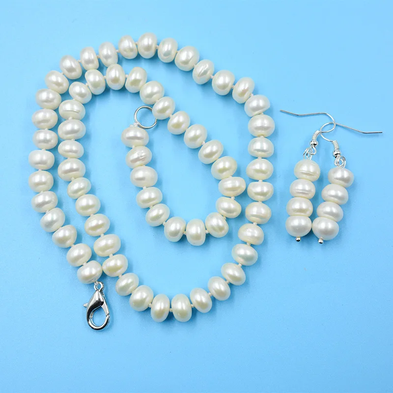 

10mm high-quality natural white pearl necklace earring set. Giving Women the Most Beautiful Gift 18”