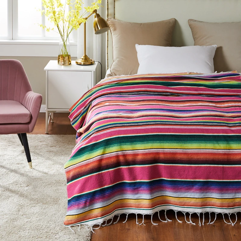 Mexican Rainbow Table Runner American Style Cotton Tablecloth Beach Mat Towel Blanket for Home Decor