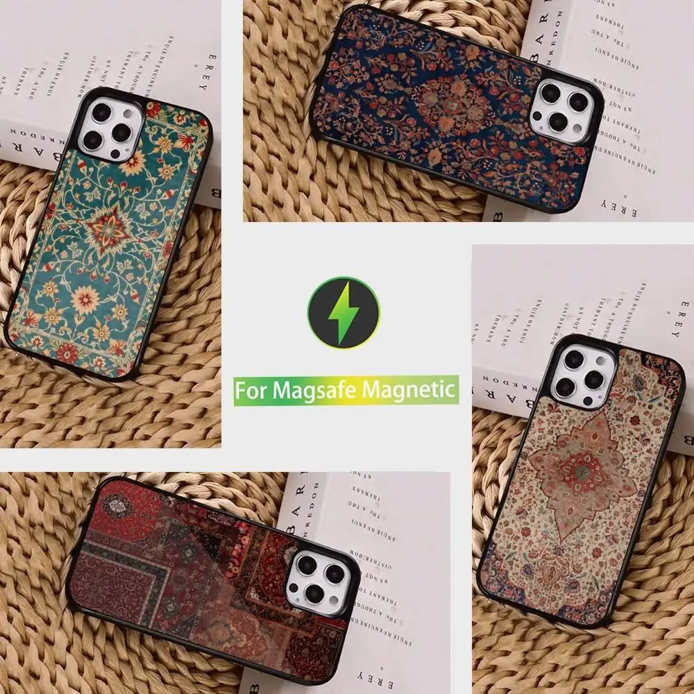 

Persian Carpet Floral Pattern Case For iPhone 16,15,14,17,13,12,11,Pro,Max,Plus,Mini, Magsafe,Magnetic Wireless Charging Case
