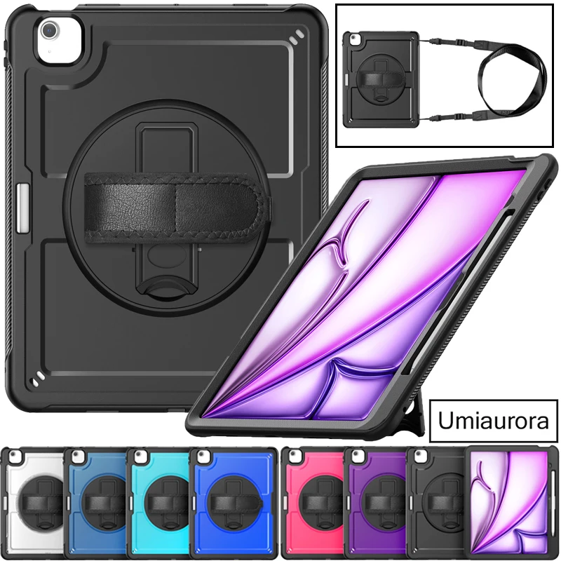 

For IPad Air 6 5 4 10.9 Mini 7 8.3" A17 Pro 11 12.9 13 inch M4 M3 M2 Stand Shoulder Tablet Case Shockproof PC Rugged Cover Funda
