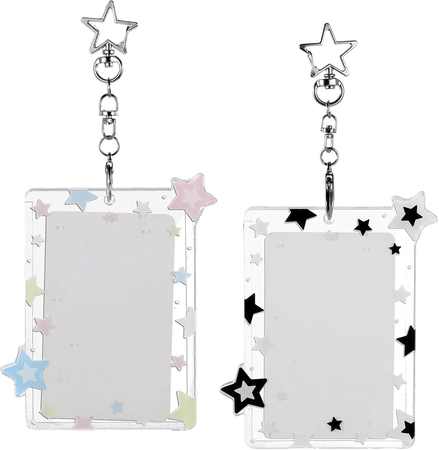 2Pcs Star Photocard Holder with Metal Chain Transparent Y2K Charm Holders Acrylic Cute Protective Photocards with Star Pendant f