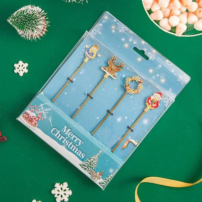 Christmas Spoon and Fork Cartoon Santa Snowman Reindeer Design Coffee Scoop Dessert Fork Ideal for Holiday Gift Party Tableware