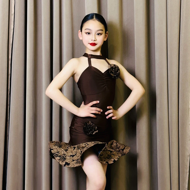 

Одежда для танцев, платье для девочек, детские лирические костюмы для латиноамериканских и американских девочек, одежда для самбы, одежда для бальных танцев, верхняя юбка для соревнований