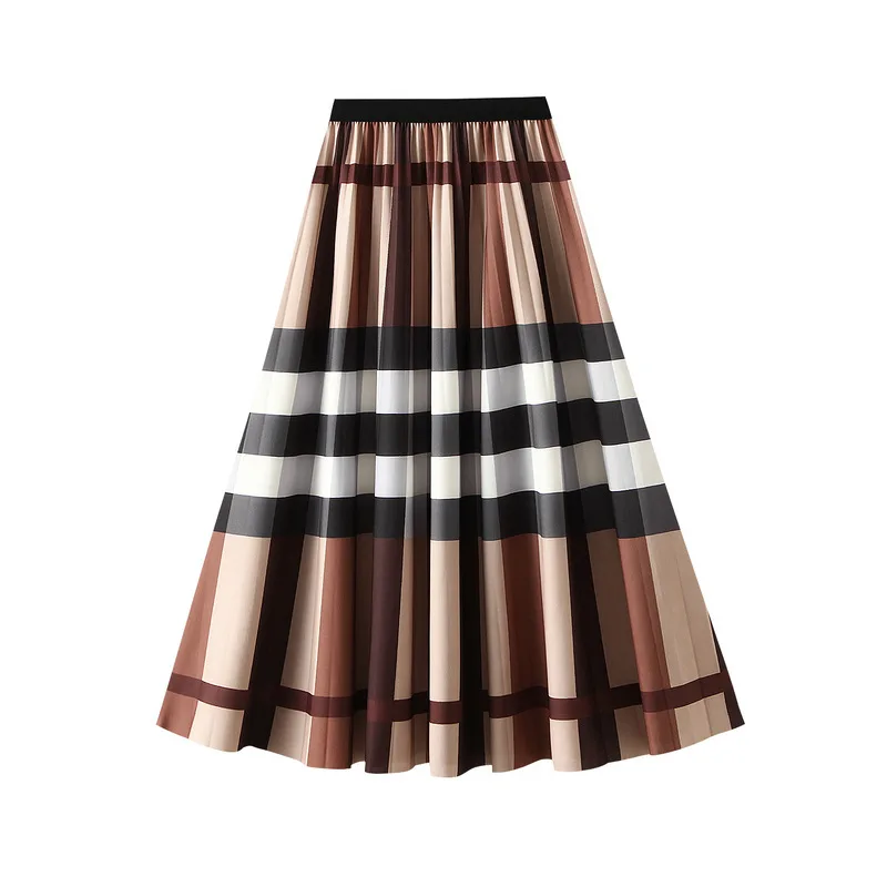 

BWQ Organ pleated skirt for women, new high waist slimming mid length A-line skirt, pleated skirt, mesh skirt, mid length dress