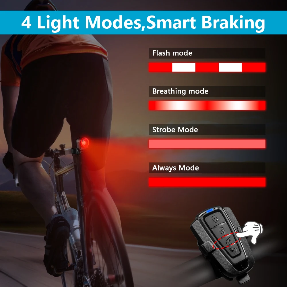 Awapow Bicycle Alarm Tail Light USB Charging Bike Anti Theft Alarm IPX5 Waterproof Automatic Induction Bicycle Rear Light