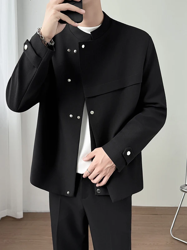 

Мужская осенняя куртка TANGZ Studio с асимметричным дизайном, воротником-стойкой, легкая, из полиэстера, с длинными рукавами