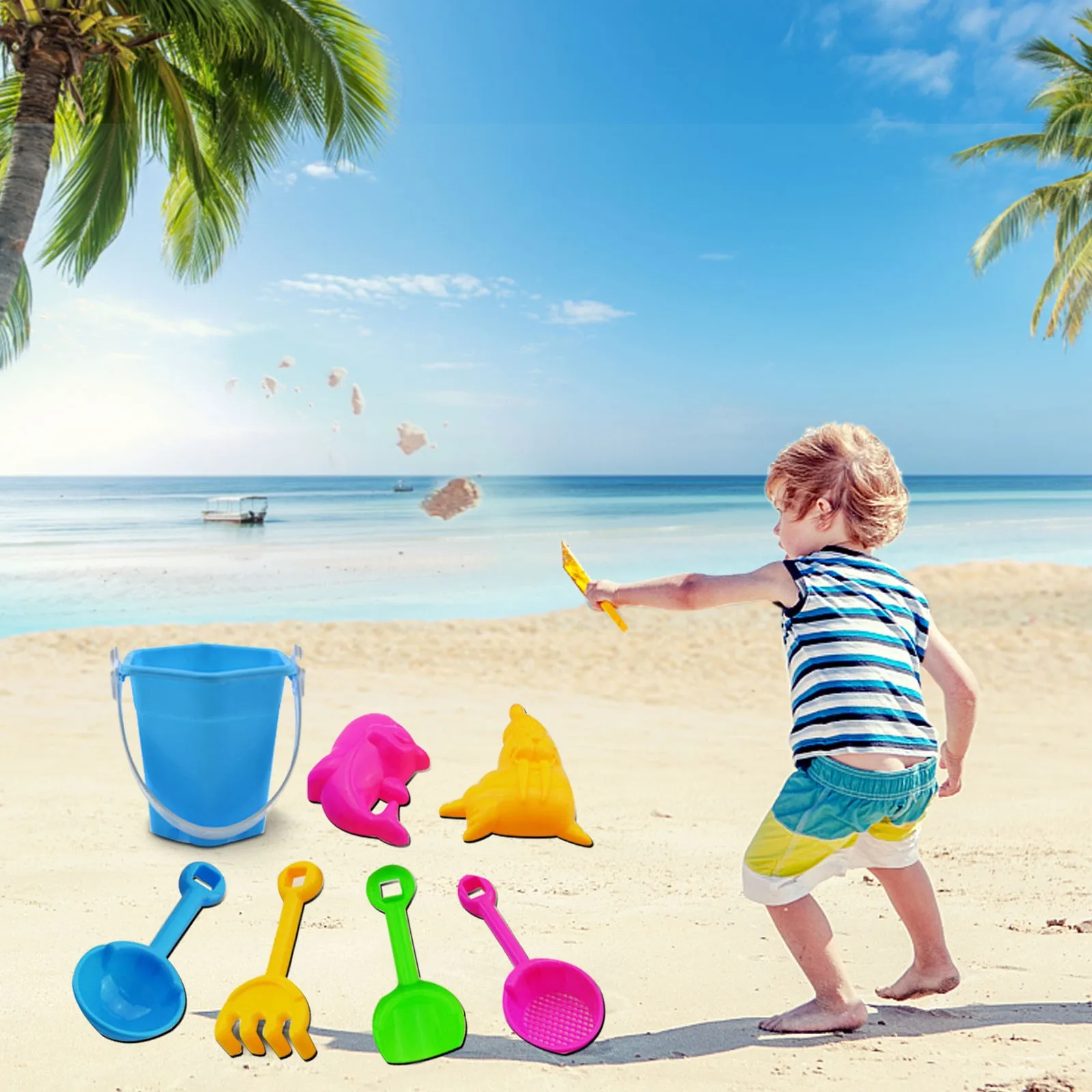 Random 7PCS Summer Beach Toys for Kids Sand Set Beach Game Toy for Children Beach Buckets Shovels Sand Gadgets Water Play Tools