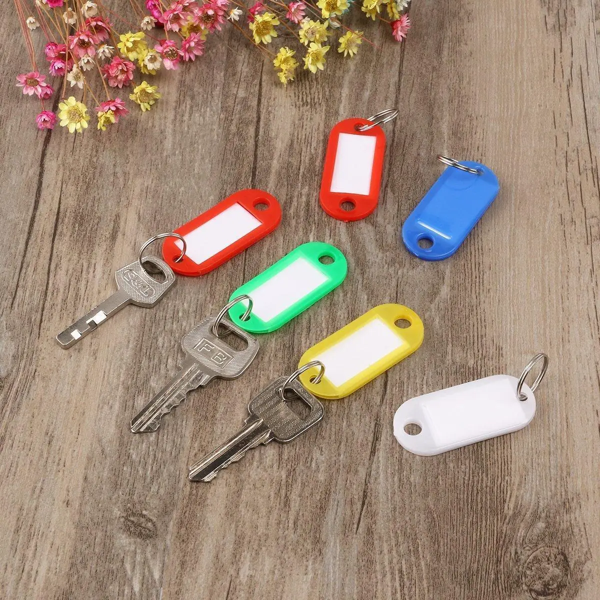 30x Assorted Color Plastic Key Tags Rings ID Luggage Name Label Car