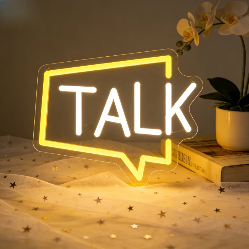 

TALK Speech Bubble LED Neon Sign for Reading Nook Home Office Bar Decor Conversation Starter Romantic Warm Glow Gift