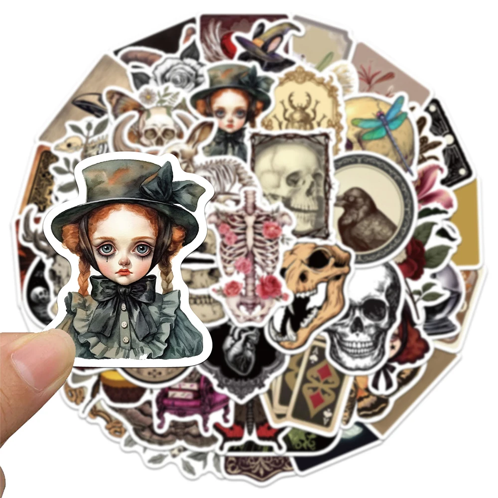 10/30/50pcs Dark Romance Gothic Aesthetic Stickers Vintage Cartoon Graffiti Sticker Decoration Notebook Laptop Phone Decals Pack