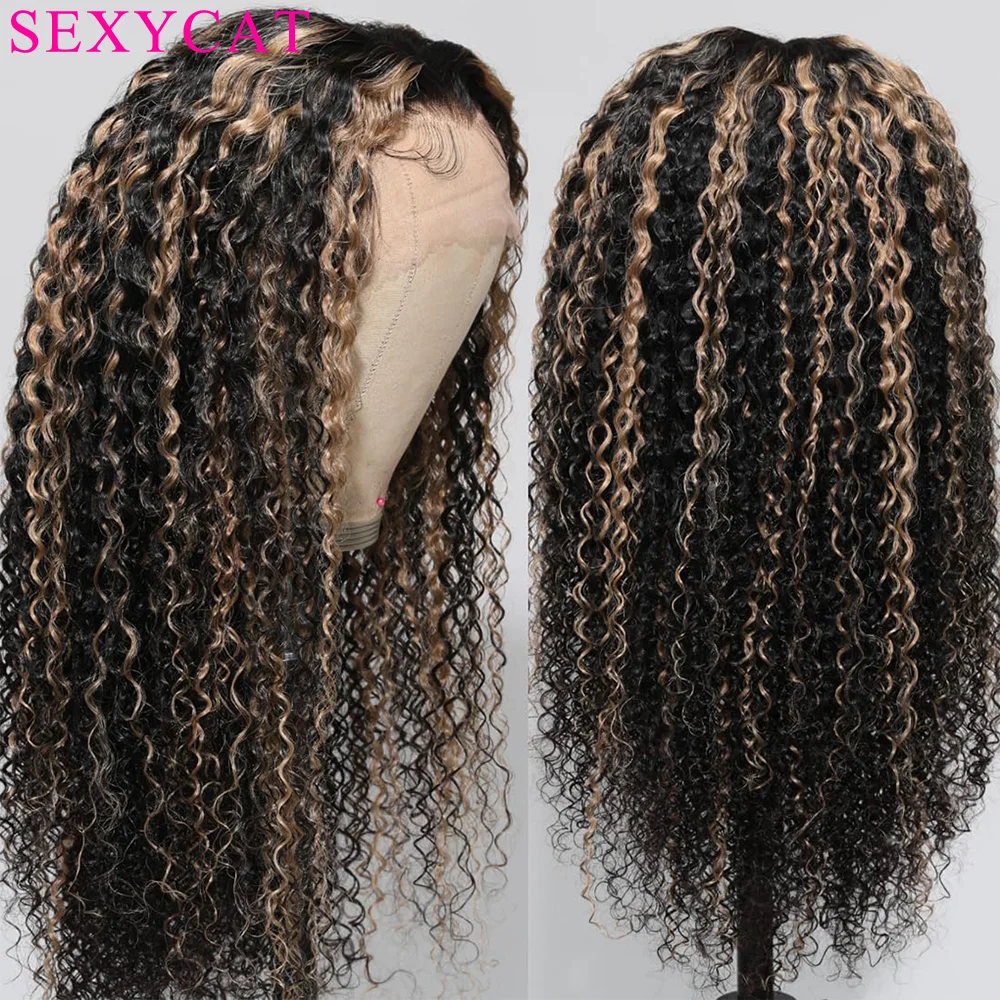 Highlight Deep Wave Lace Front Pruiken Human Hair 13X4 Hd Lace Front Pruiken Menselijk Haar 1b/27 Zwart Met Blonde Gekleurde Lijmloze Pruiken