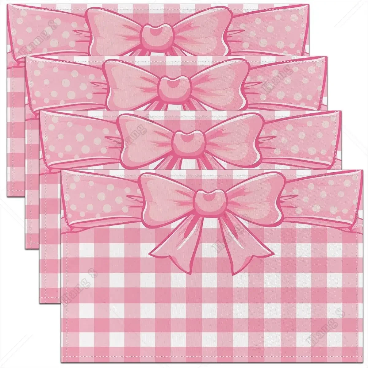1 x Tischsets mit Prinzessinnen-Schleife für Esszimmer, Terrasse, Tisch, Küche, rosa, weiß, Geometrie-Gitter, hitzebeständig, Esstisch-Tischset
